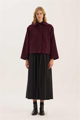 Fermuarlı Etek Üstü Kaban Bordo