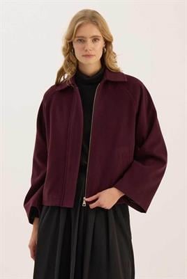 Fermuarlı Etek Üstü Kaban Bordo