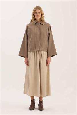 Fermuarlı Etek Üstü Kaban Vizon