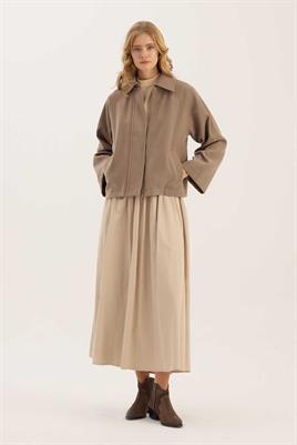 Fermuarlı Etek Üstü Kaban Vizon