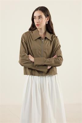 Fermuarlı Gömlek Ceket Haki