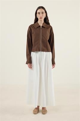 Fermuarlı Gömlek Ceket Kahverengi