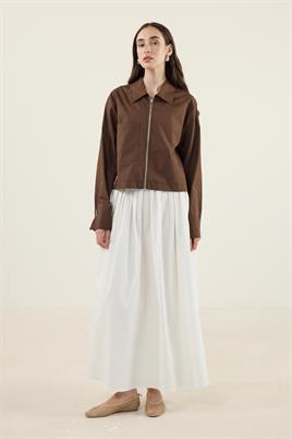 Fermuarlı Gömlek Ceket Kahverengi