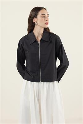 Fermuarlı Gömlek Ceket Siyah