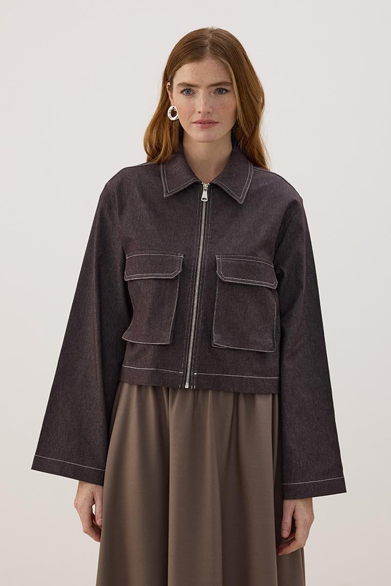 Fermuarlı Kot Ceket Acı kahve