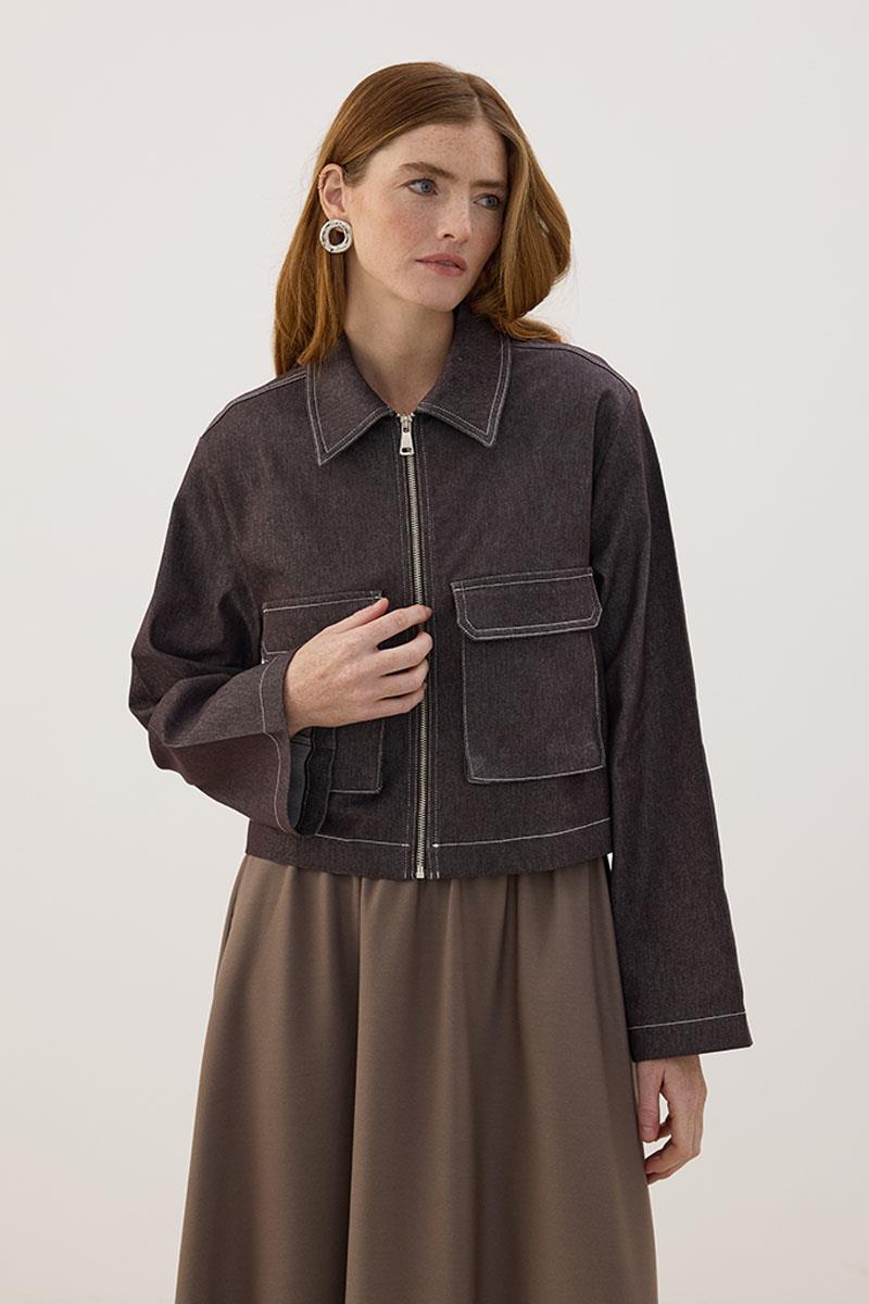 Fermuarlı Kot Ceket Acı kahve