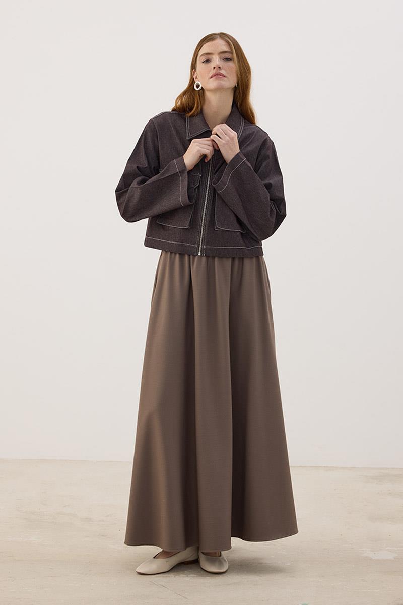 Fermuarlı Kot Ceket Acı kahve