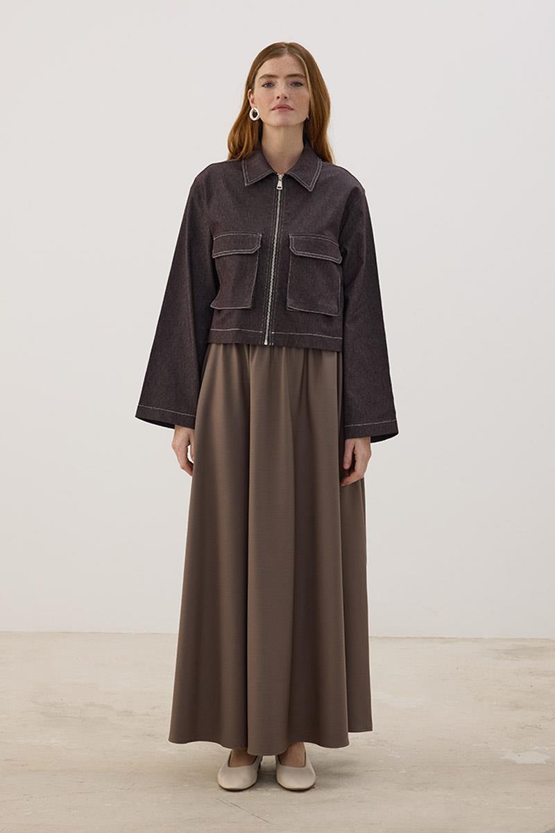 Fermuarlı Kot Ceket Acı kahve