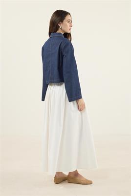 Fermuarlı Kot Ceket Camel Dikişli