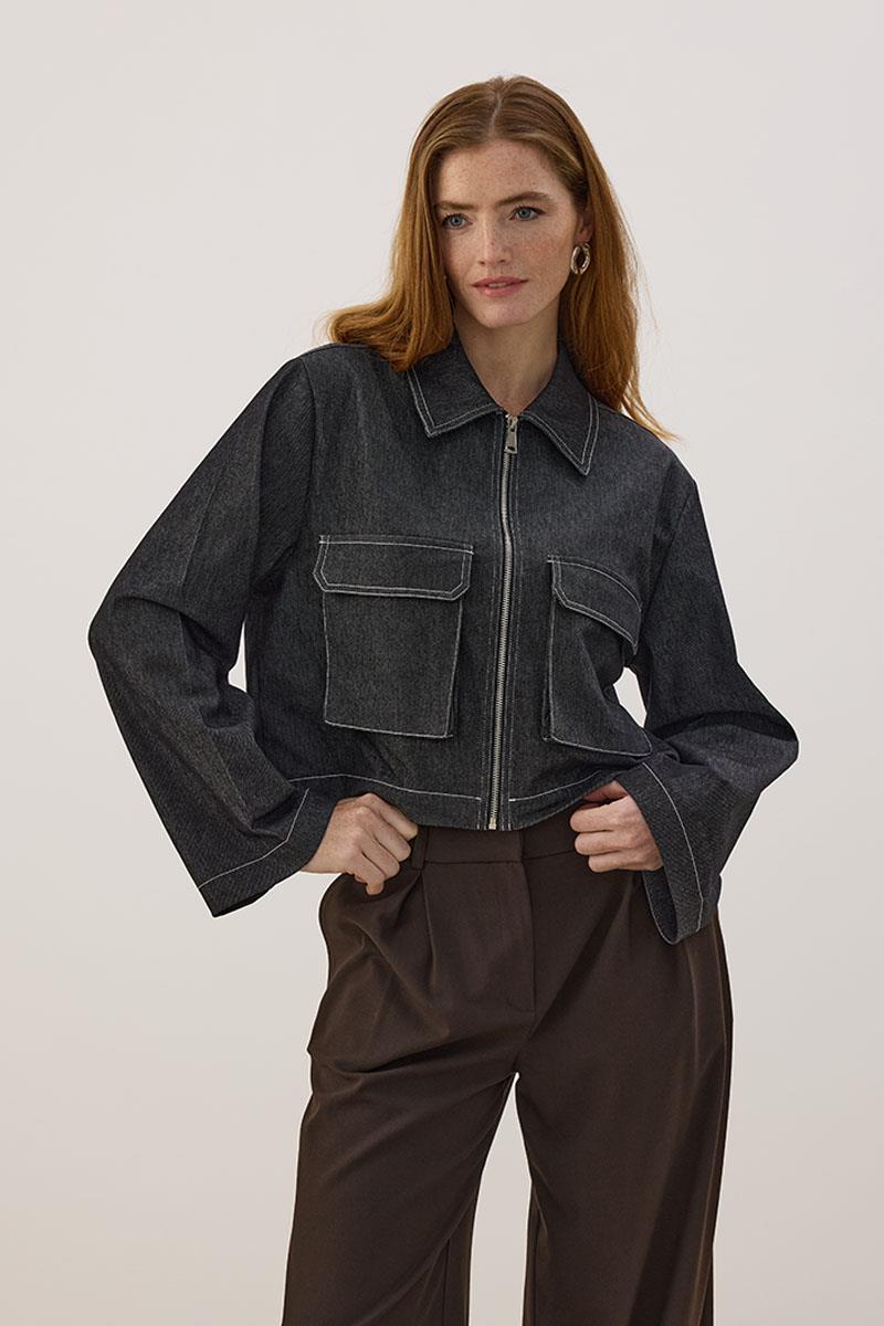 Fermuarlı Kot Ceket Siyah