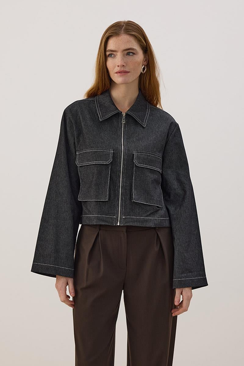 Fermuarlı Kot Ceket Siyah