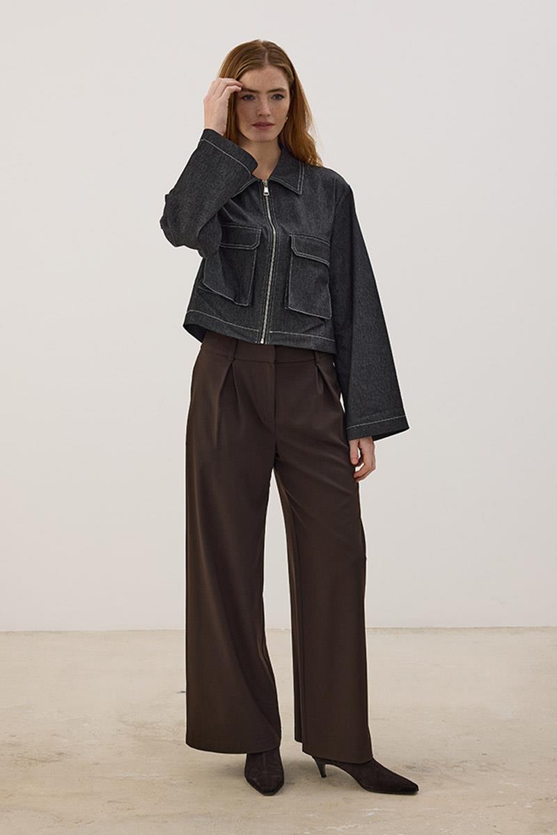 Fermuarlı Kot Ceket Siyah