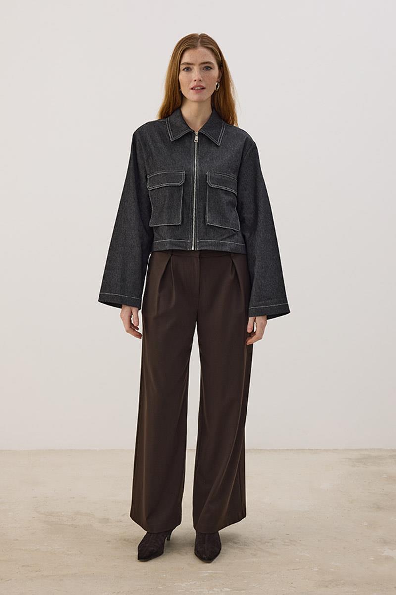 Fermuarlı Kot Ceket Siyah