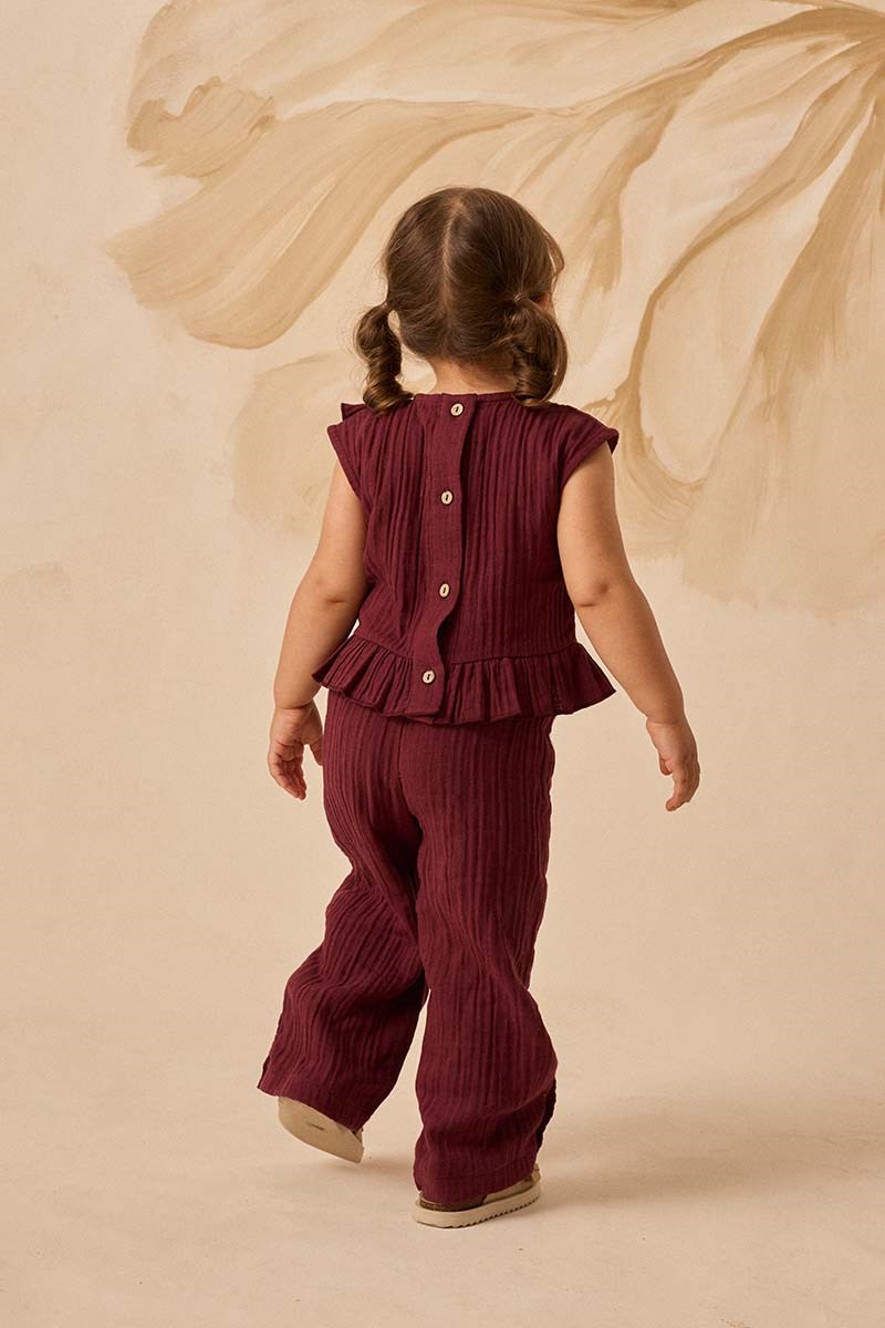 Fırfırlı Müslin Çocuk Takım Bordo