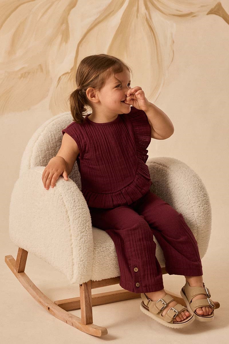 Fırfırlı Müslin Çocuk Takım Bordo