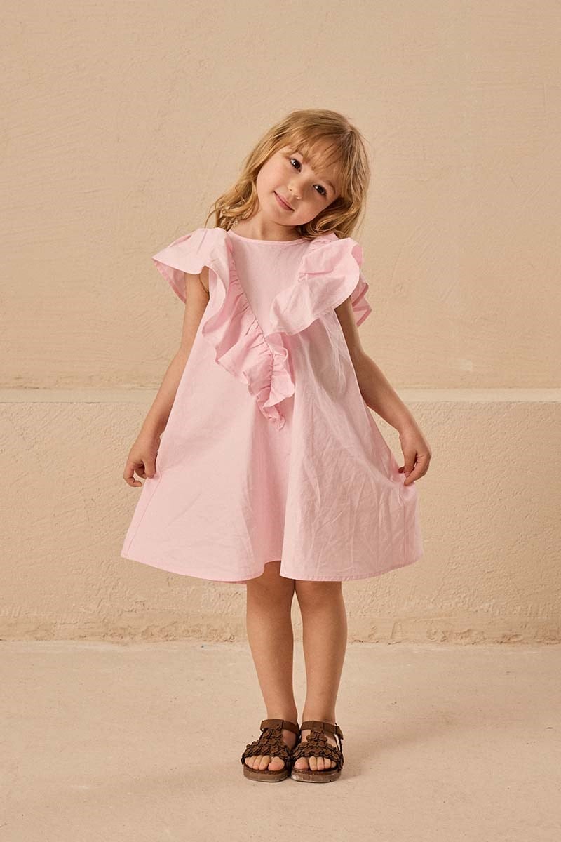 Fırfırlı Poplin Çocuk Elbise Pembe