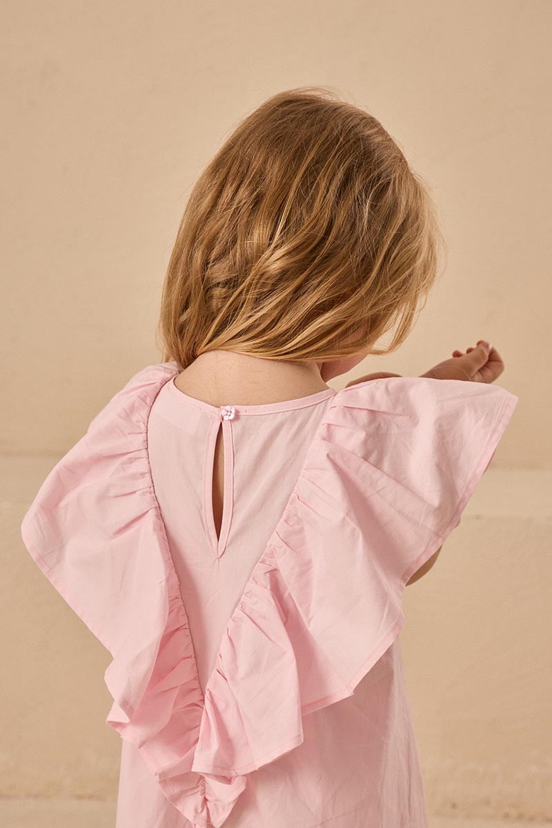 Fırfırlı Poplin Çocuk Elbise Pembe