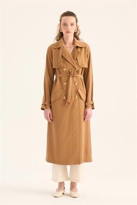 Fit Kalıp Tensel Trençkot Camel