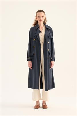 Fit Kalıp Tensel Trençkot Lacivert