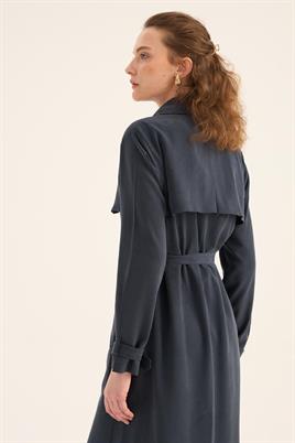 Fit Kalıp Tensel Trençkot Lacivert