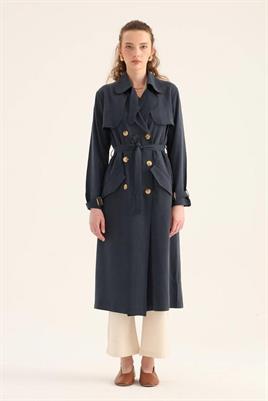 Fit Kalıp Tensel Trençkot Lacivert