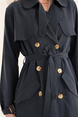 Fit Kalıp Tensel Trençkot Lacivert