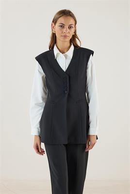 Fit Kalıplı Kuplu Yelek Siyah