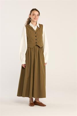 Fit Kesimli Klasik Yelek Zeytin Yeşili