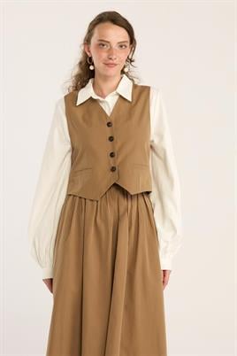 Fit Kesimli Klasik Yelek Camel