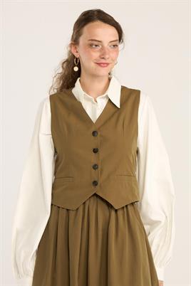 Fit Kesimli Klasik Yelek Zeytin Yeşili