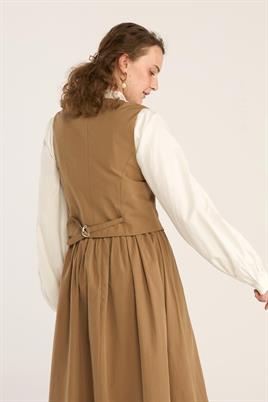 Fit Kesimli Klasik Yelek Camel