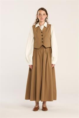 Fit Kesimli Klasik Yelek Camel