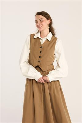 Fit Kesimli Klasik Yelek Camel