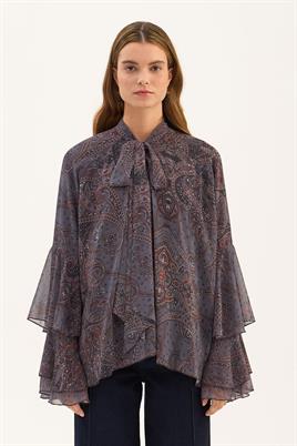 Fularlı Şifon Bluz Füme