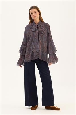 Fularlı Şifon Bluz Füme