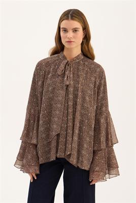 Fularlı Şifon Bluz Kahve
