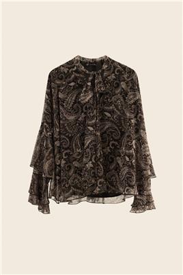 Fularlı Şifon Bluz Siyah