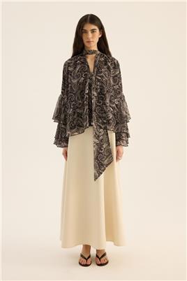 Fularlı Şifon Bluz Siyah