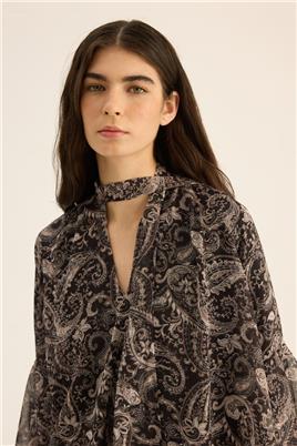 Fularlı Şifon Bluz Siyah