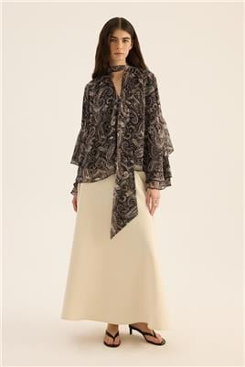 Fularlı Şifon Bluz Siyah