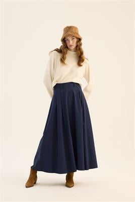 Geniş Köprülü Etek Lacivert