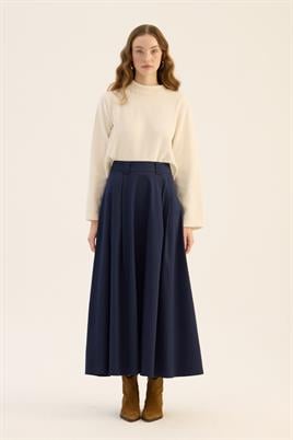 Geniş Köprülü Etek Lacivert