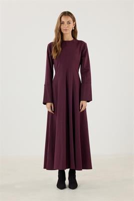 Geniş Manşetli Evaze Elbise Bordo