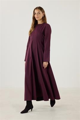 Geniş Manşetli Evaze Elbise Bordo