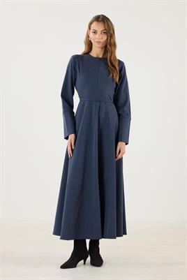 Geniş Manşetli Evaze Elbise Lacivert