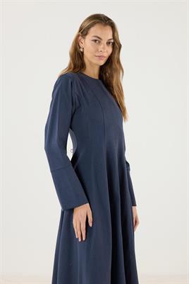 Geniş Manşetli Evaze Elbise Lacivert