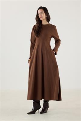 Geniş Manşetli Evaze Elbise Taba