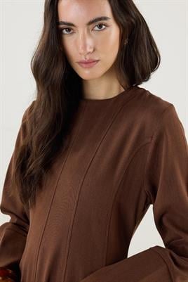 Geniş Manşetli Evaze Elbise Taba