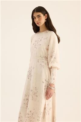 Geniş Manşetli Gece Elbisesi Krem