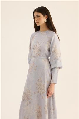 Geniş Manşetli Gece Elbisesi Lila